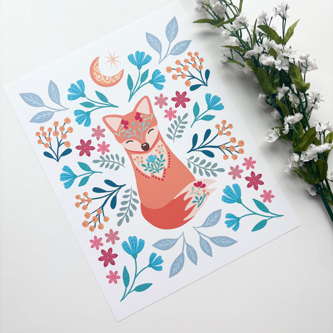 8.5x11 Fox and Flora Garden Print