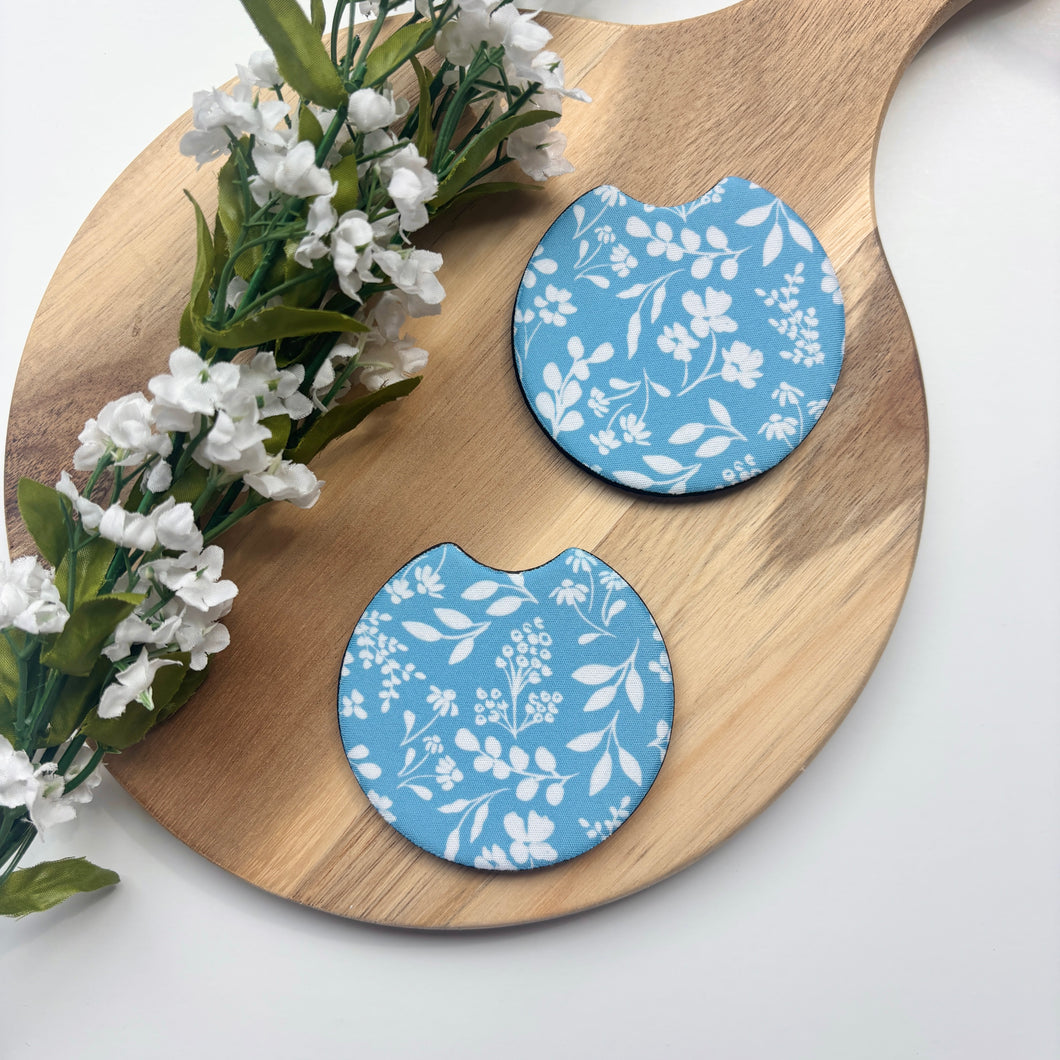 Blue Wildflowers Car Coasters (Set of 2)