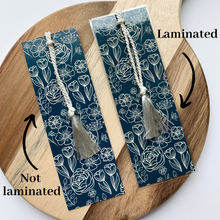 Load image into Gallery viewer, Navy Blue Floral Bookmark with Tassel

