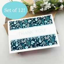 Load image into Gallery viewer, Set of 12 Dark Blue Butterfly Garden Thank You Cards
