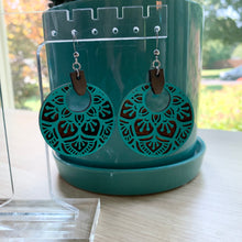 Load image into Gallery viewer, Teal Mandala Hoop Earrings
