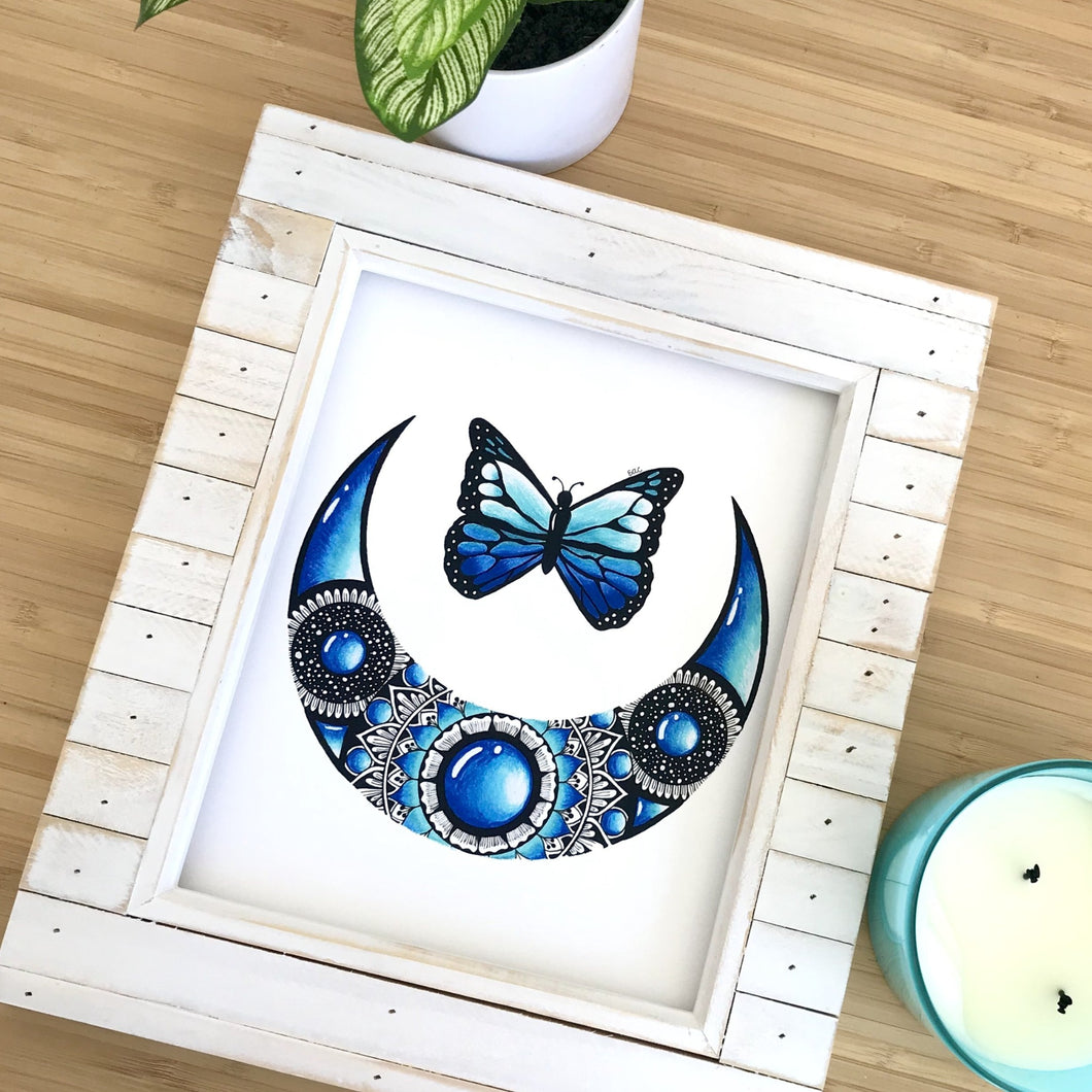 Blue Butterfly and Moon