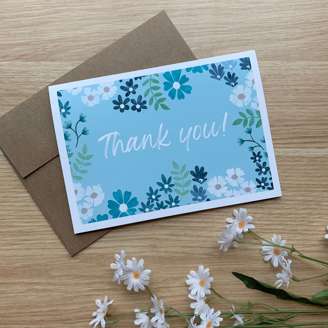 Baby Blue Floral Thank You Card