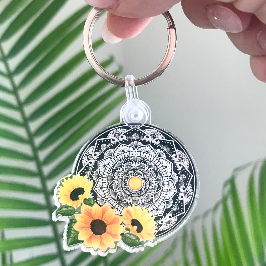 Sunflower Mandala Keychain