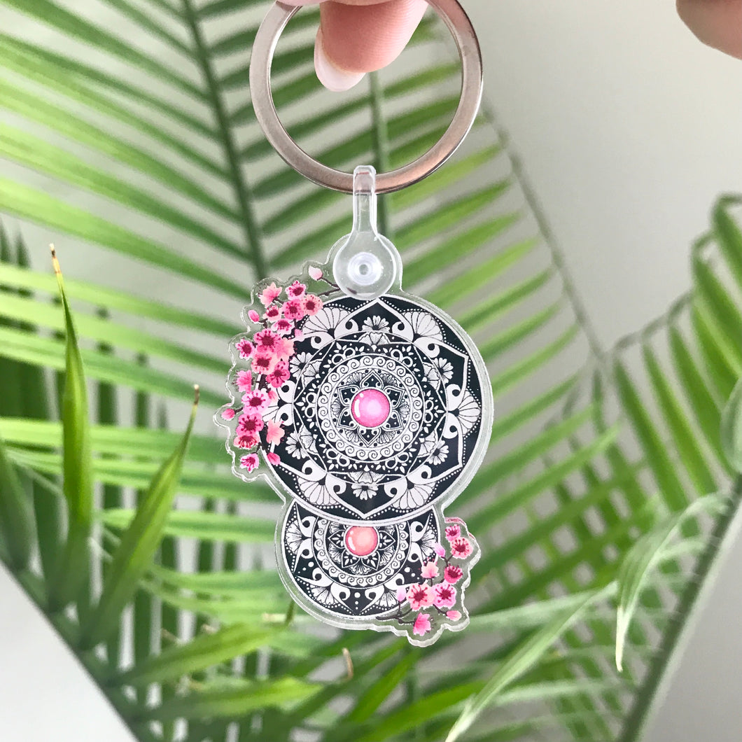 Cherry Blossom Mandala Keychain
