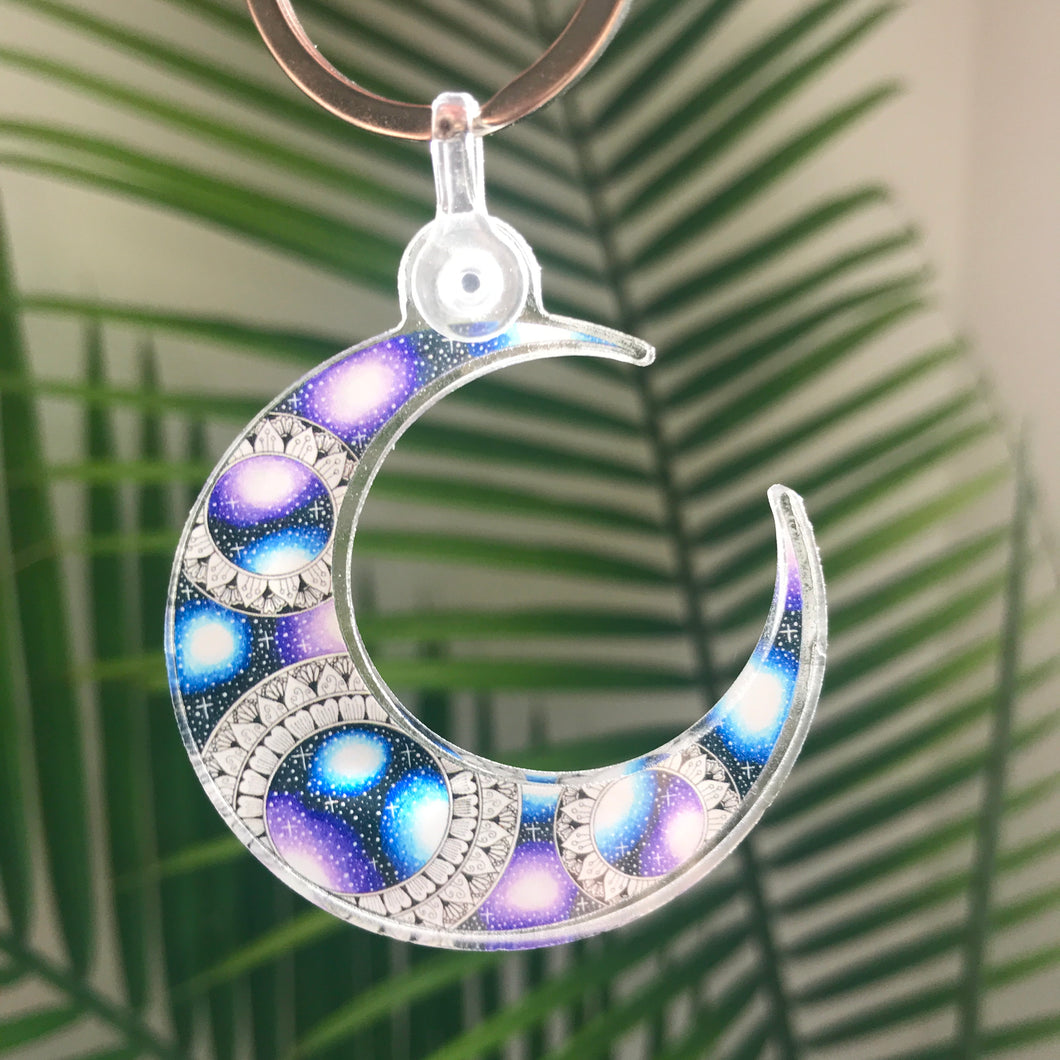 Blue and Purple Galaxy Moon Keychain