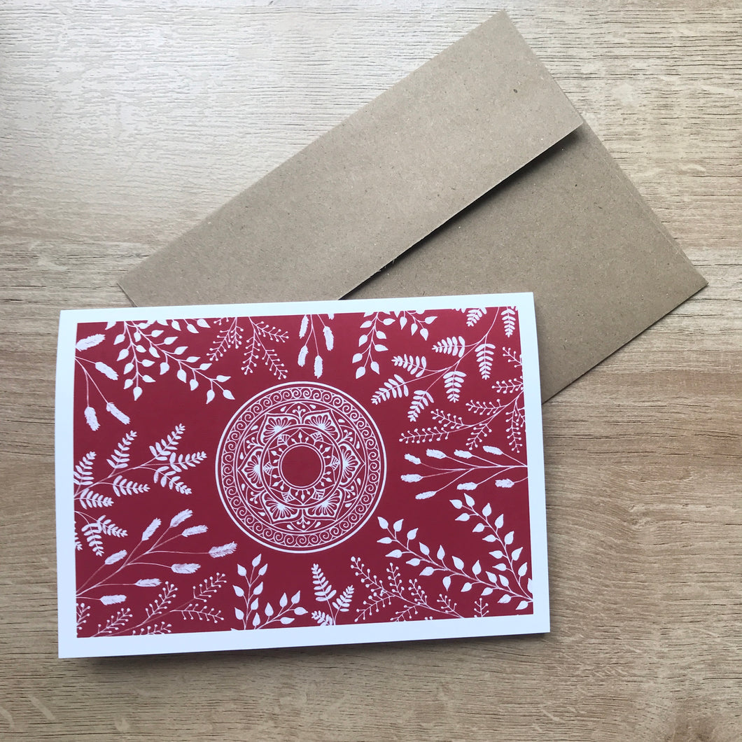 Burgundy Ferns and Wheat Greeting Card