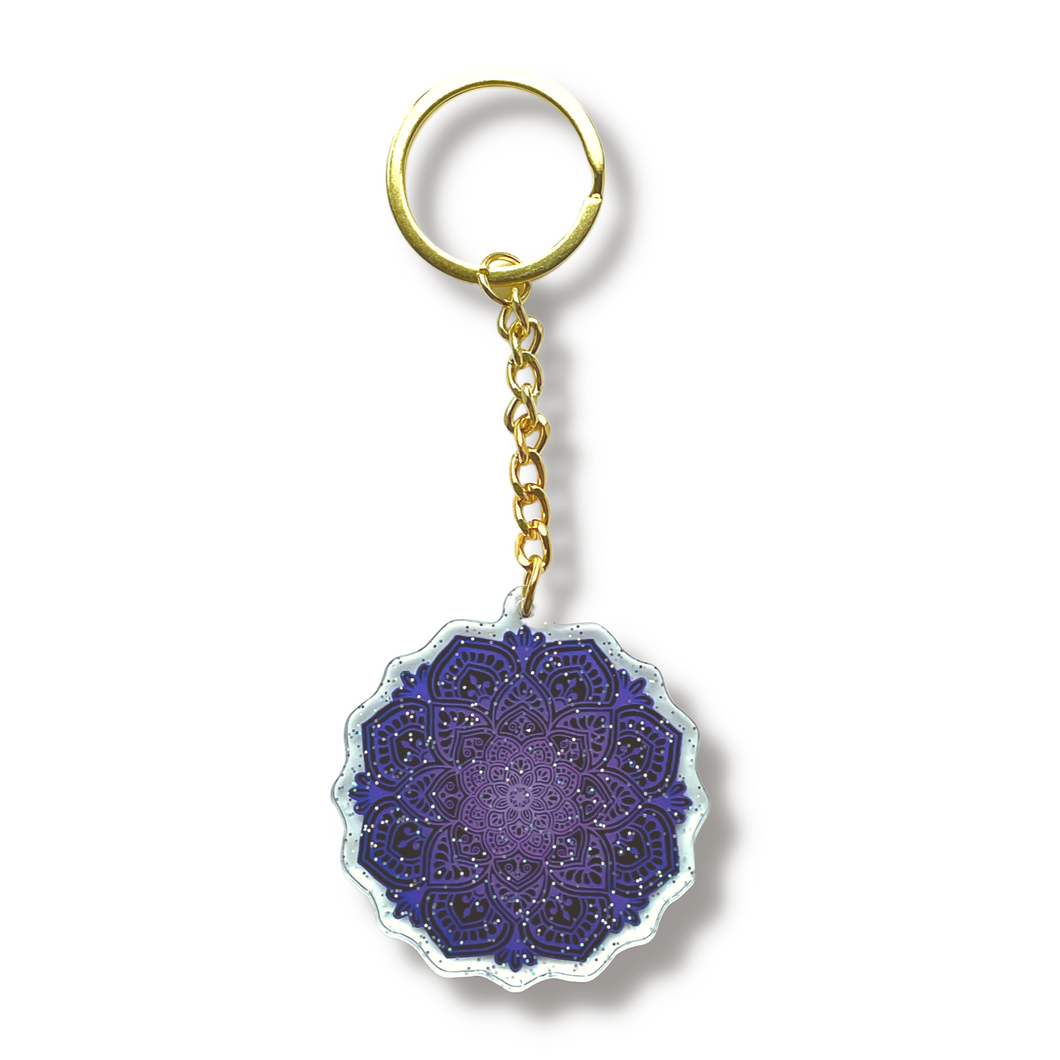 Purple Mandala Sparkly Double-Sided Keychain