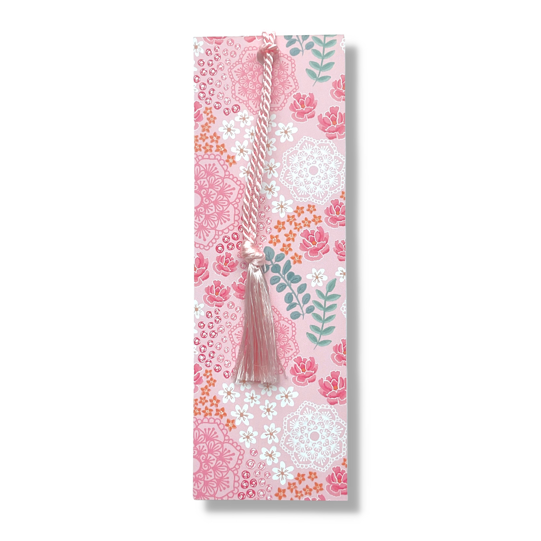 Pink Peonies Bookmark with Tassel